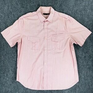 French Connection Men's XL Red White Gingham Short Sleeve Utility Shirt
